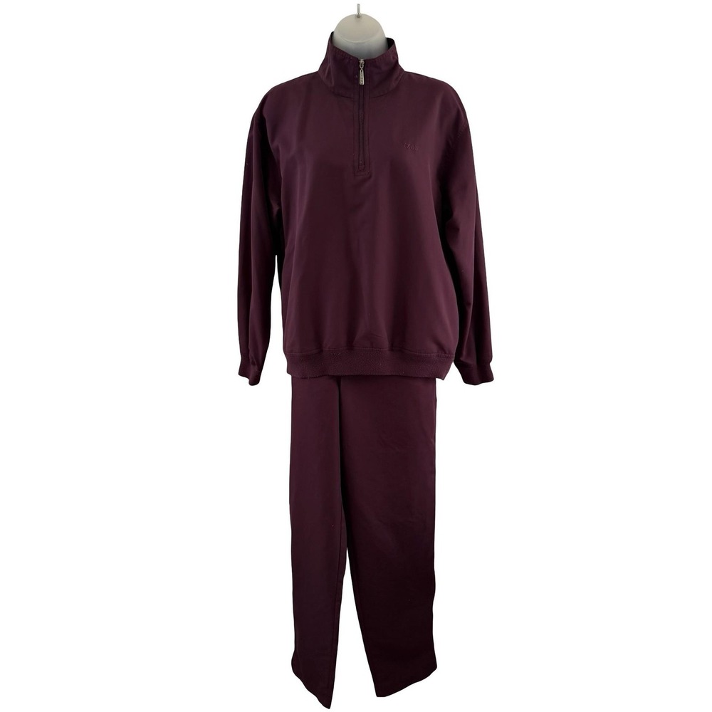 Vintage IZOD 2 Piece Set Womens S Purple 1/4 Zip Mock Neck Tracksuit 80s 90s